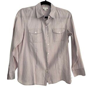 J. Jill Love Linen Long Sleeve Button Down Shirt Size XSP Lavender 100% Linen